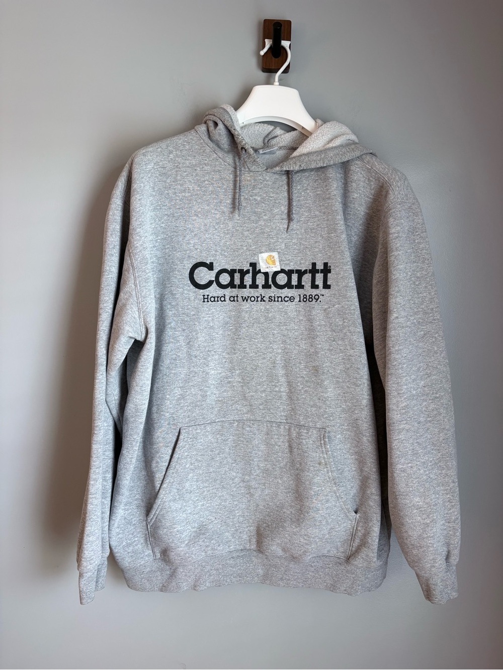 Carhartt Graphic Logo Pullover Hoodie Sweatshirt Gray Heather Mens XL Heavyweigh